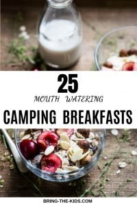 granola with fresh fruit and milk while camping
