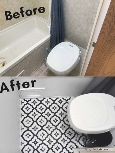 peel and stick floor tiles in RV bathroom