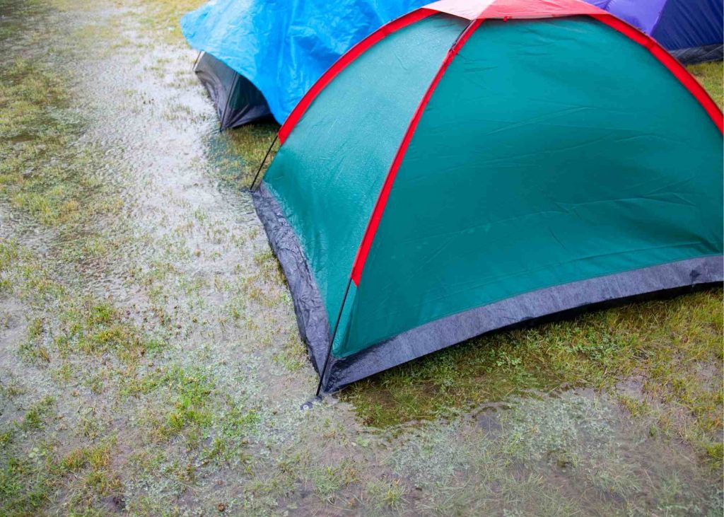 tent  in rain puddle