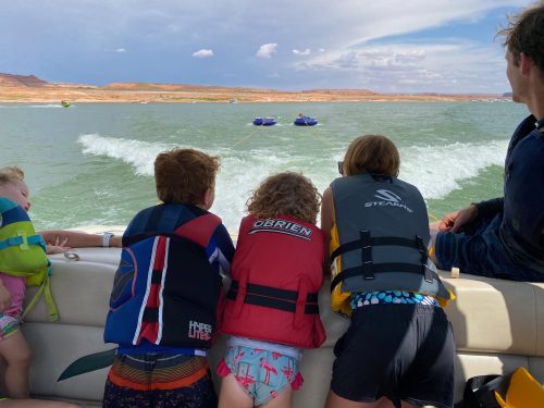 kids in lifejackets at Lake Powell